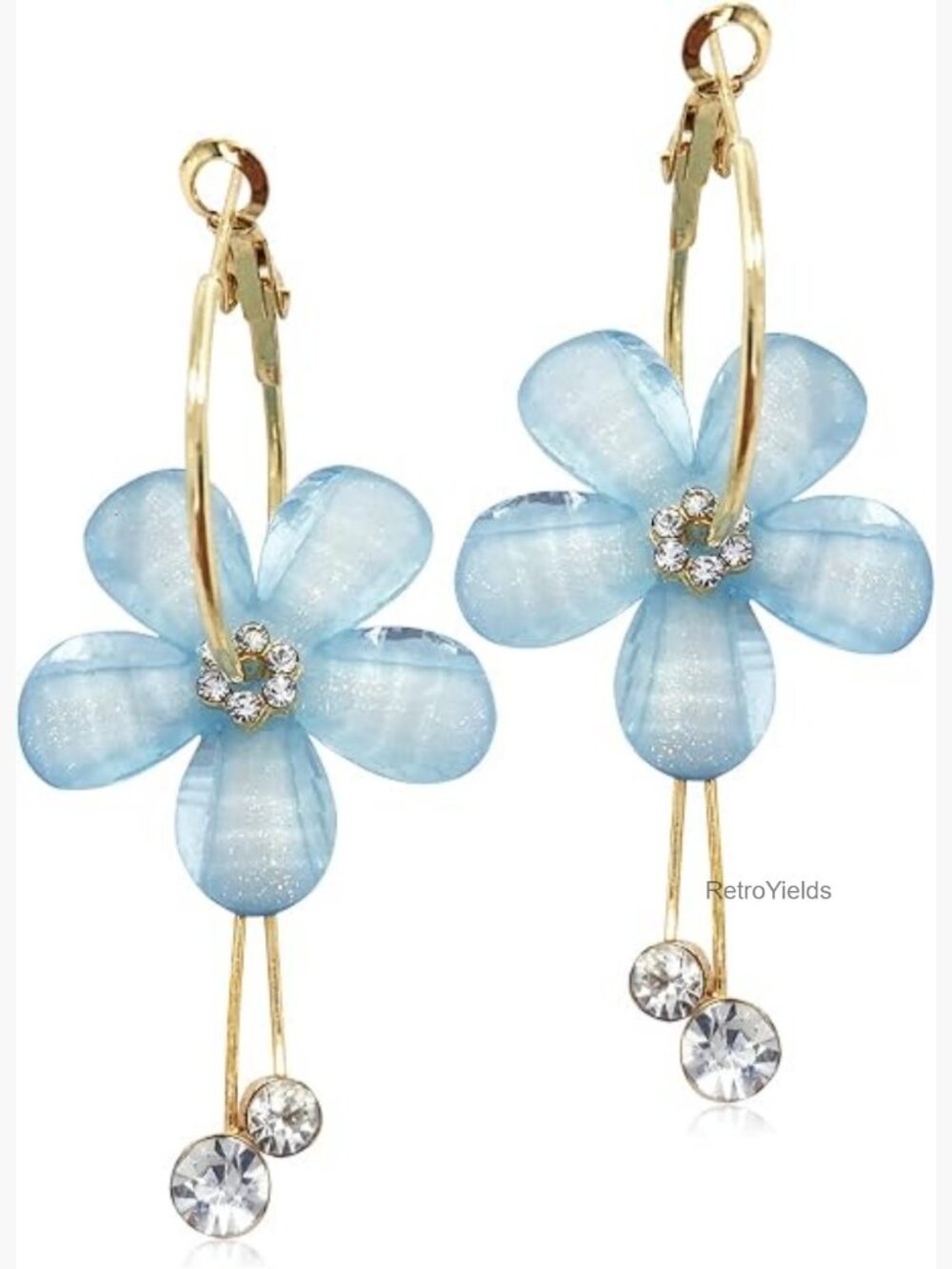 Rose Flower Dangle Drop Earrings Acrylic Crystal Hoop Long Tassel Bohemian